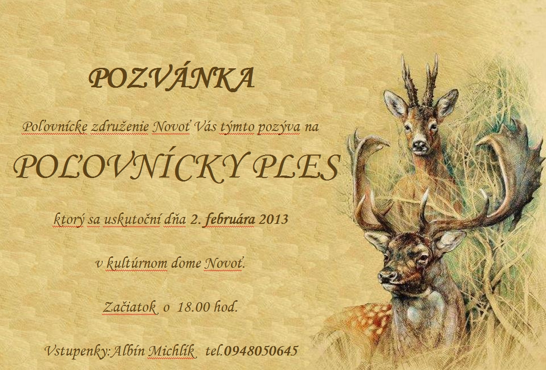 POZVÁNKA: POĽOVNÍCKY PLES 2013